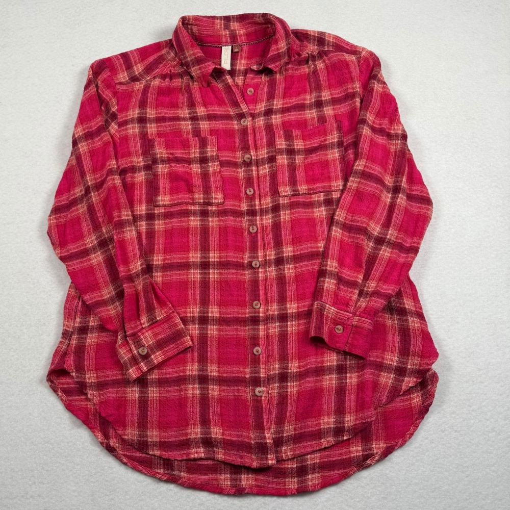 Pilcro Button Down Shirt Womens Small Pink Plaid Dual Pocket Anthropologie - Picture 2 of 10